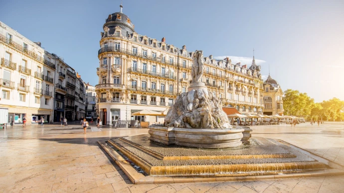 The Three Graces fountain on Place de la Comédie in Montpellier, home to an ESDAC campus